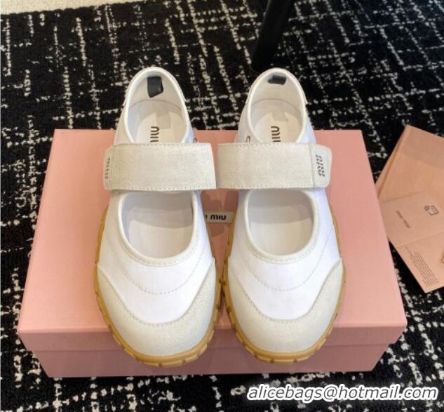 Duplicate Miu Miu Fabric and Suede Open Sneakers with Strap White 1228031