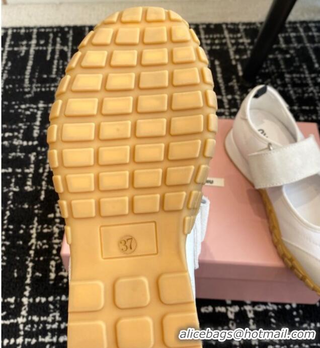 Duplicate Miu Miu Fabric and Suede Open Sneakers with Strap White 1228031