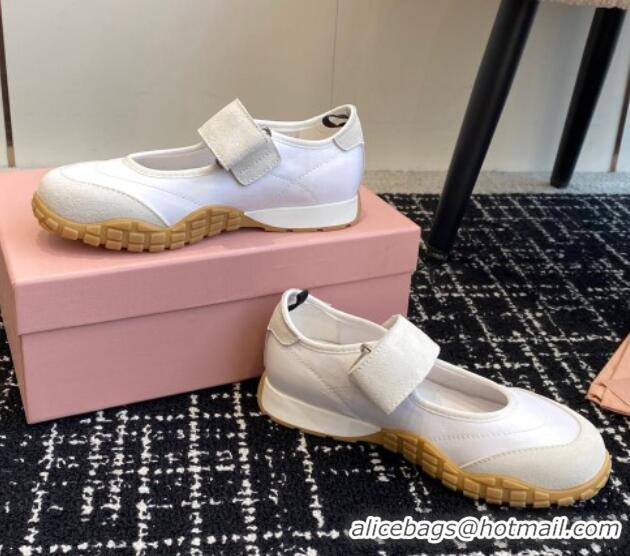 Duplicate Miu Miu Fabric and Suede Open Sneakers with Strap White 1228031