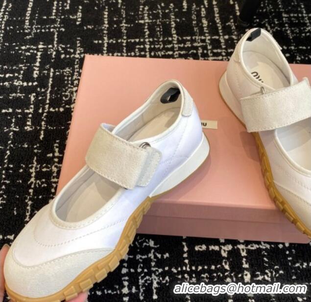 Duplicate Miu Miu Fabric and Suede Open Sneakers with Strap White 1228031