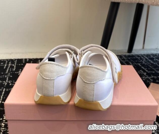 Duplicate Miu Miu Fabric and Suede Open Sneakers with Strap White 1228031