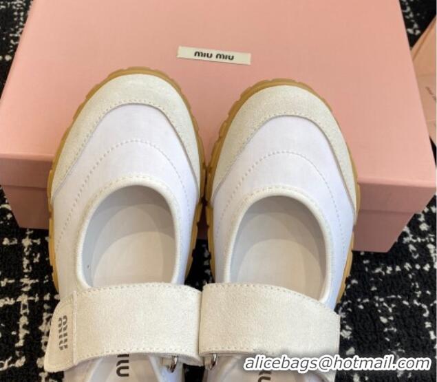 Duplicate Miu Miu Fabric and Suede Open Sneakers with Strap White 1228031