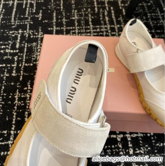 Duplicate Miu Miu Fabric and Suede Open Sneakers with Strap White 1228031