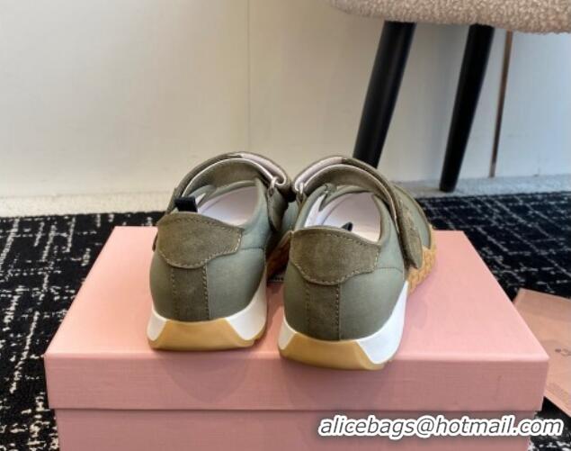 Good Quality Miu Miu Fabric and Suede Open Sneakers with Strap Green 1228032