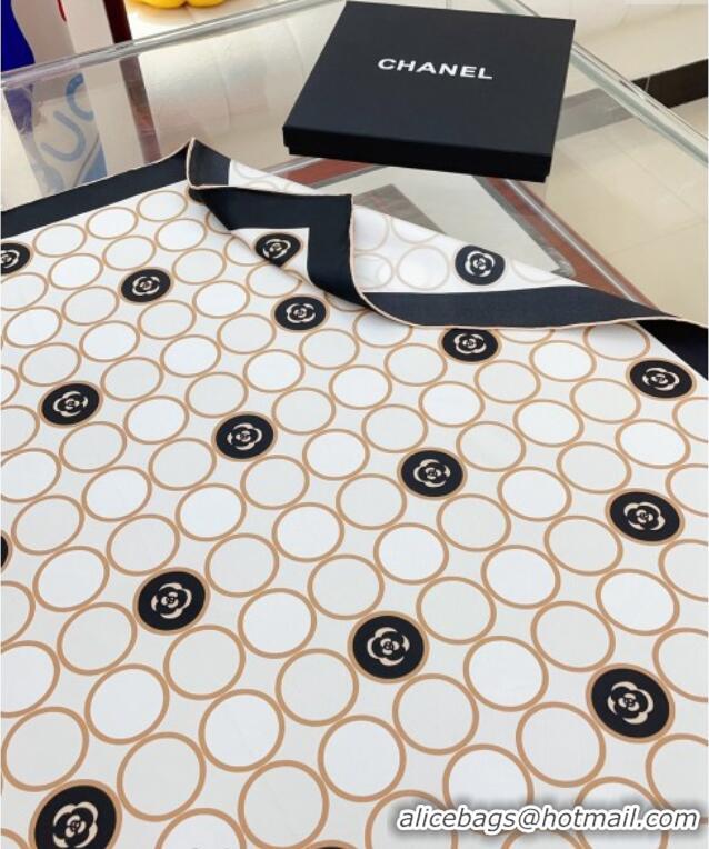 Buy Inexpensive Chanel Silk Square Scarf 90x90cm with Round Print 0619 White 2024