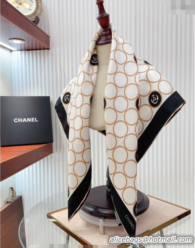 Buy Inexpensive Chanel Silk Square Scarf 90x90cm with Round Print 0619 White 2024