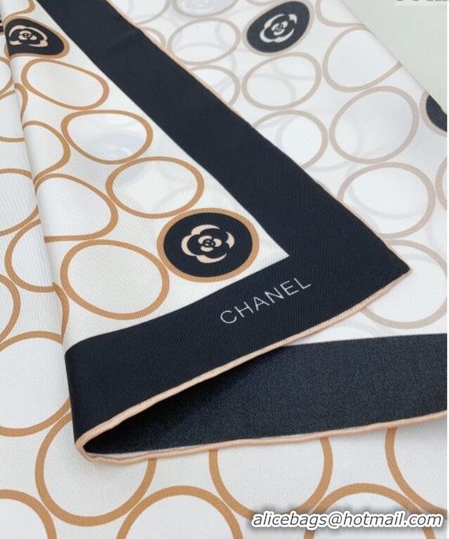 Buy Inexpensive Chanel Silk Square Scarf 90x90cm with Round Print 0619 White 2024