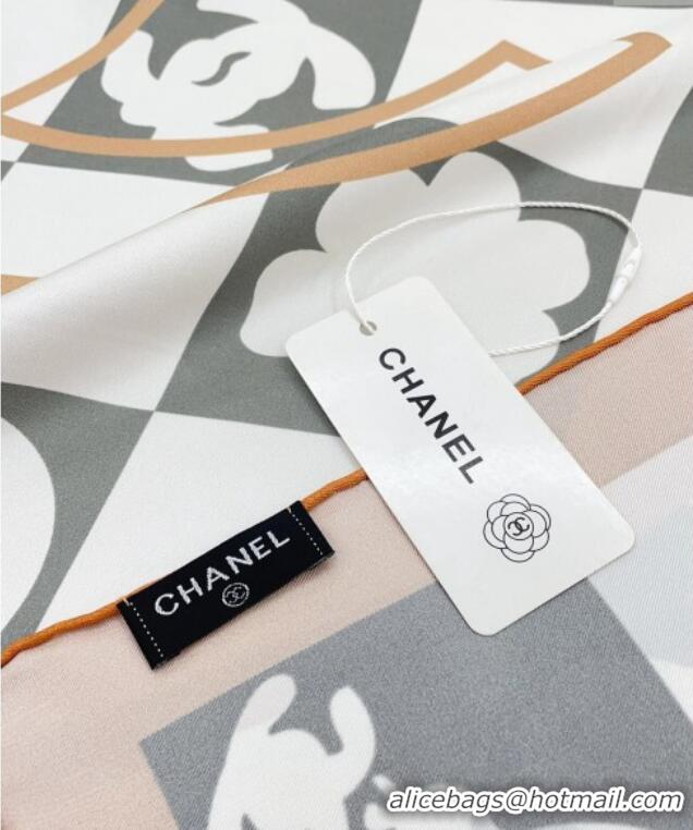 Big Discount Chanel Silk Square Scarf 90x90cm CH071001 White 2024