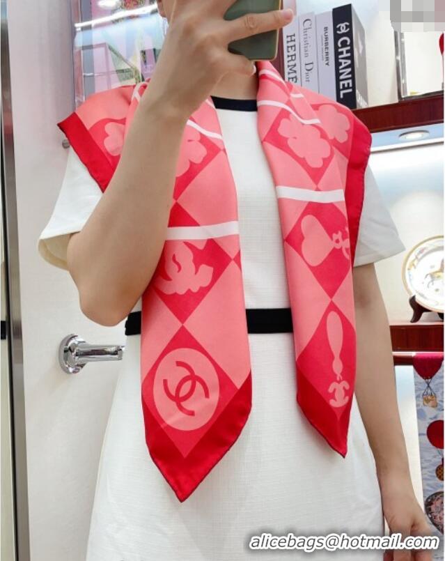 Good Looking Chanel Silk Square Scarf 90x90cm CH071001 Pink 2024