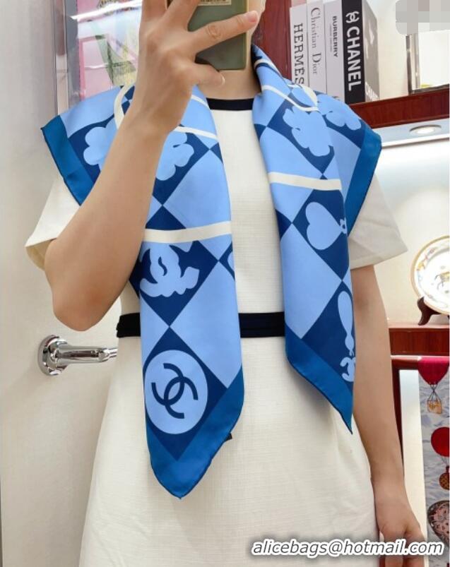 Buy Discount Chanel Silk Square Scarf 90x90cm CH071001 Blue 2024