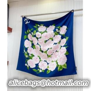 New Design Chanel Flora Silk Square Scarf 90x90cm CH0710 Blue 2024