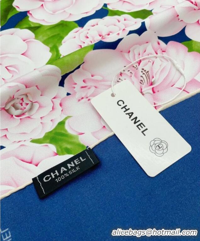 New Design Chanel Flora Silk Square Scarf 90x90cm CH0710 Blue 2024