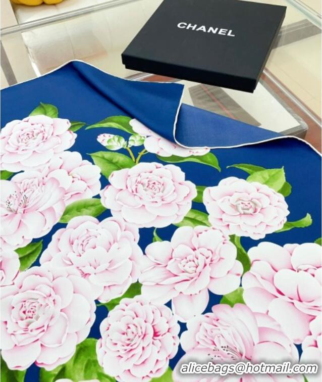 New Design Chanel Flora Silk Square Scarf 90x90cm CH0710 Blue 2024