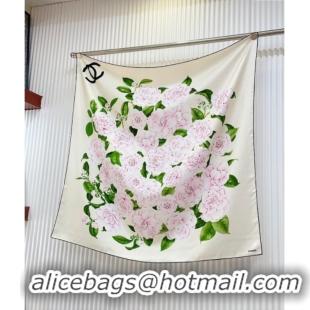 Buy Discount Chanel Flora Silk Square Scarf 90x90cm CH0710 White 2024