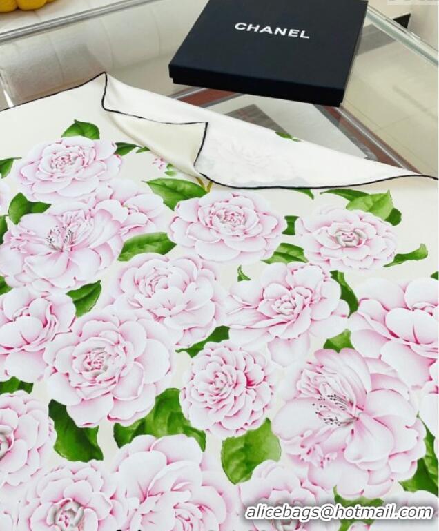 Buy Discount Chanel Flora Silk Square Scarf 90x90cm CH0710 White 2024