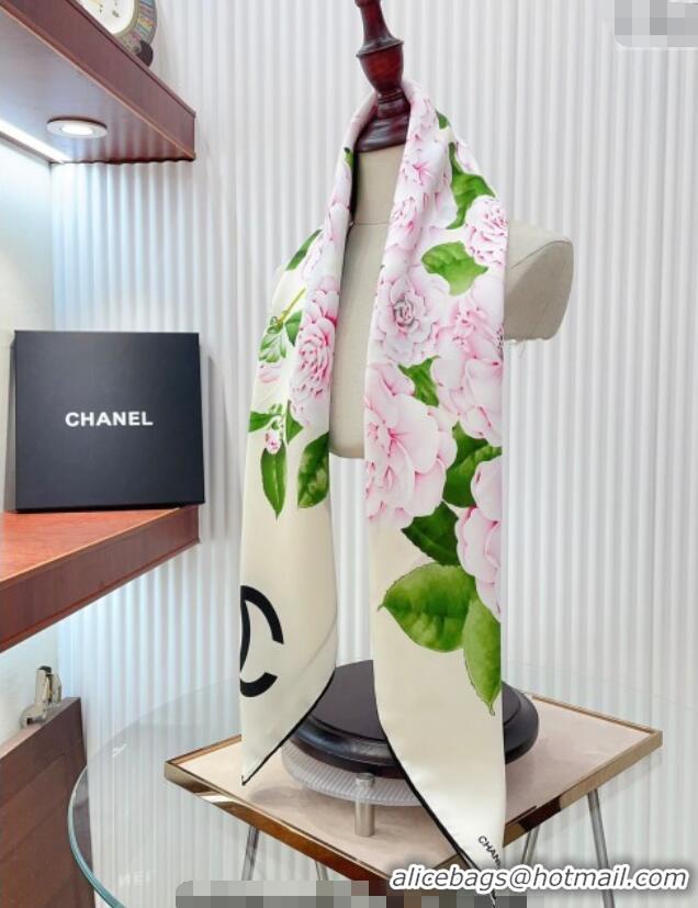 Buy Discount Chanel Flora Silk Square Scarf 90x90cm CH0710 White 2024