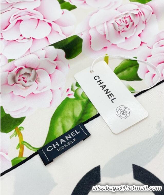 Buy Discount Chanel Flora Silk Square Scarf 90x90cm CH0710 White 2024