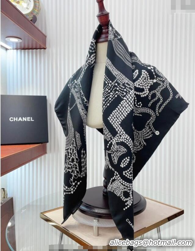 Buy Discount Chanel Silk Square Scarf 90x90cm CH071002 Black 2024