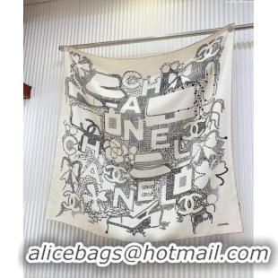 Best Price Chanel Silk Square Scarf 90x90cm CH071002 White 2024