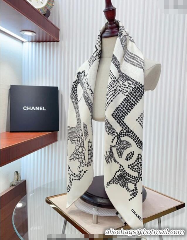 Best Price Chanel Silk Square Scarf 90x90cm CH071002 White 2024