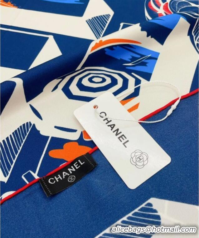 Reasonable Price Chanel Silk Square Scarf 90x90cm CH071003 Blue 2024