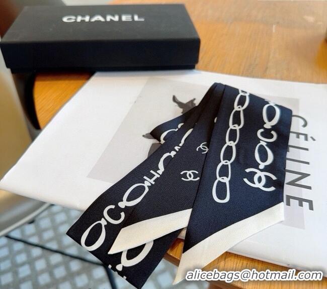 Super Quality Chanel Silk Bandeau Scarf 6x120cm 073001 Black 2024