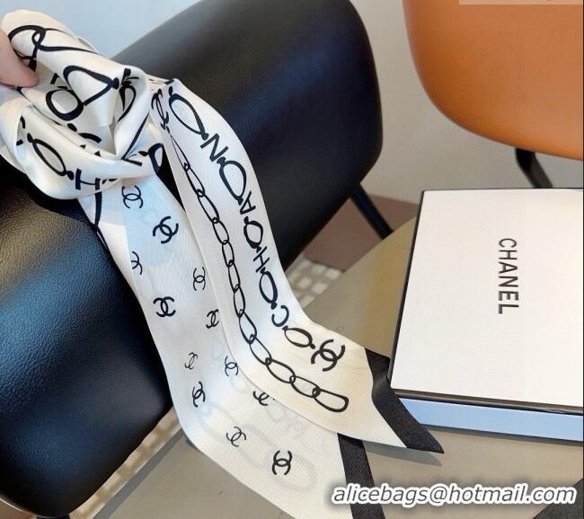 Good Product Chanel Silk Bandeau Scarf 6x120cm 073001 White 2024