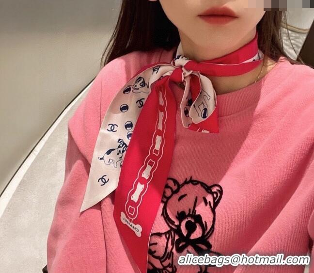 Good Quality Chanel Dog Silk Bandeau Scarf 6x120cm 0730 Red 2024