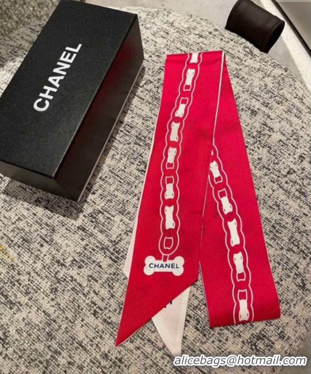 Good Quality Chanel Dog Silk Bandeau Scarf 6x120cm 0730 Red 2024