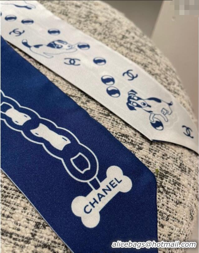 Best Design Chanel Dog Silk Bandeau Scarf 6x120cm 0730 Blue 2024