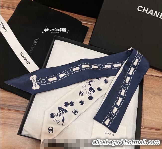 Best Design Chanel Dog Silk Bandeau Scarf 6x120cm 0730 Blue 2024