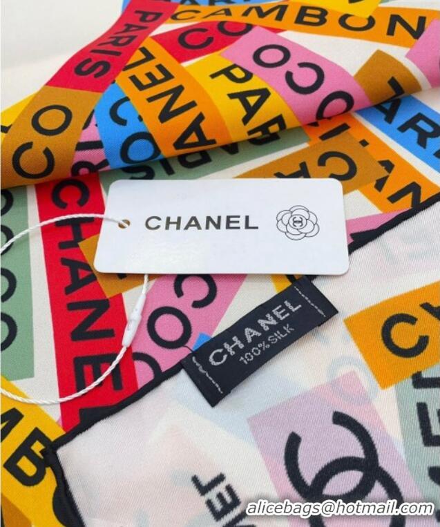 Famous Brand Chanel Silk Square Scarf 90x90cm AA9664 White 2024