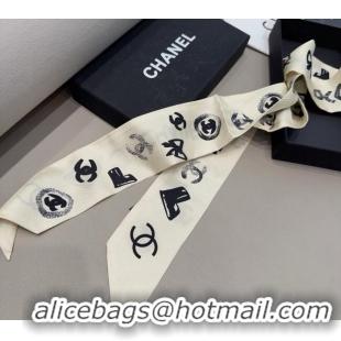 Famous Brand Chanel Print Silk Bandeau Scarf 6x120cm CH082105 White 2024