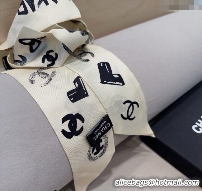 Famous Brand Chanel Print Silk Bandeau Scarf 6x120cm CH082105 White 2024