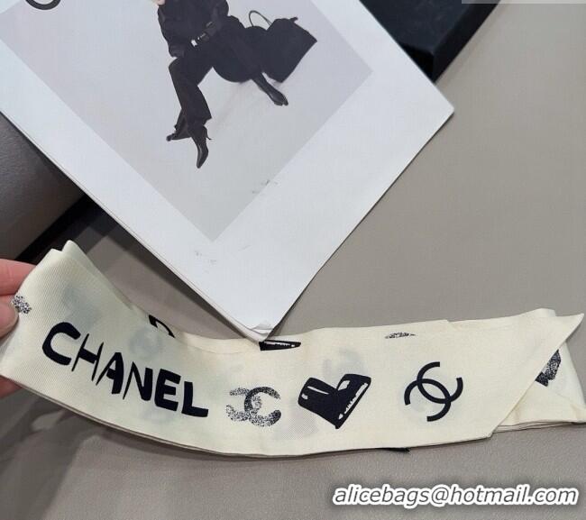 Famous Brand Chanel Print Silk Bandeau Scarf 6x120cm CH082105 White 2024