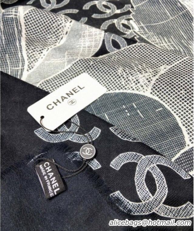 Super Quality Chanel Camellia Cashmere Shawl Scarf 140cm CH082107 Black 2024