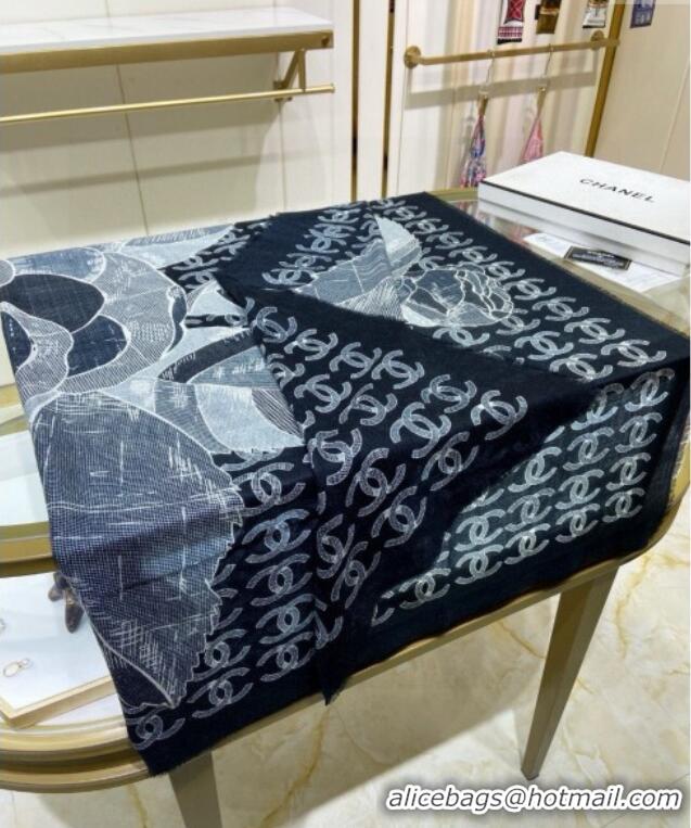 Super Quality Chanel Camellia Cashmere Shawl Scarf 140cm CH082107 Black 2024