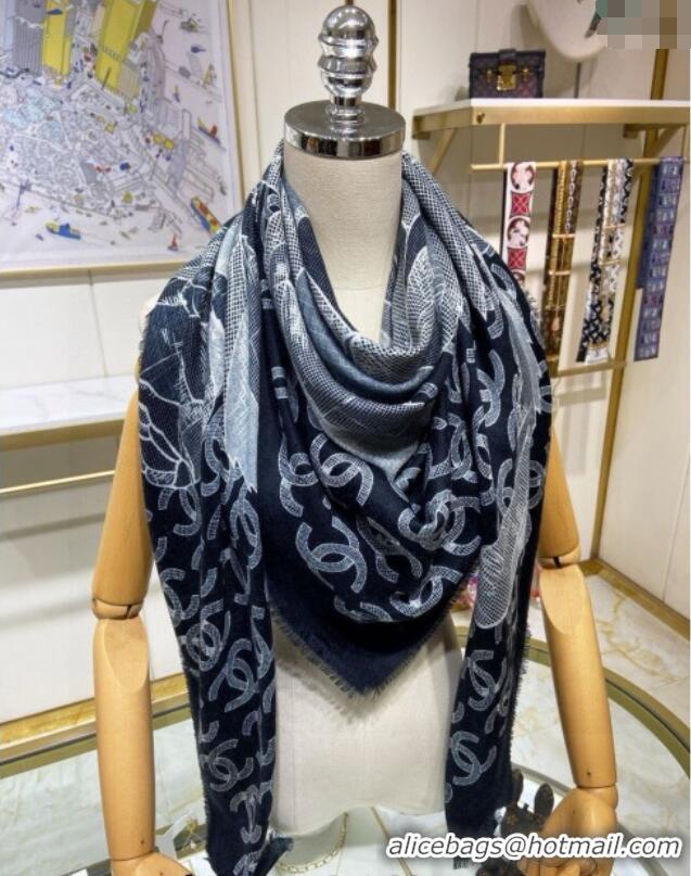 Super Quality Chanel Camellia Cashmere Shawl Scarf 140cm CH082107 Black 2024