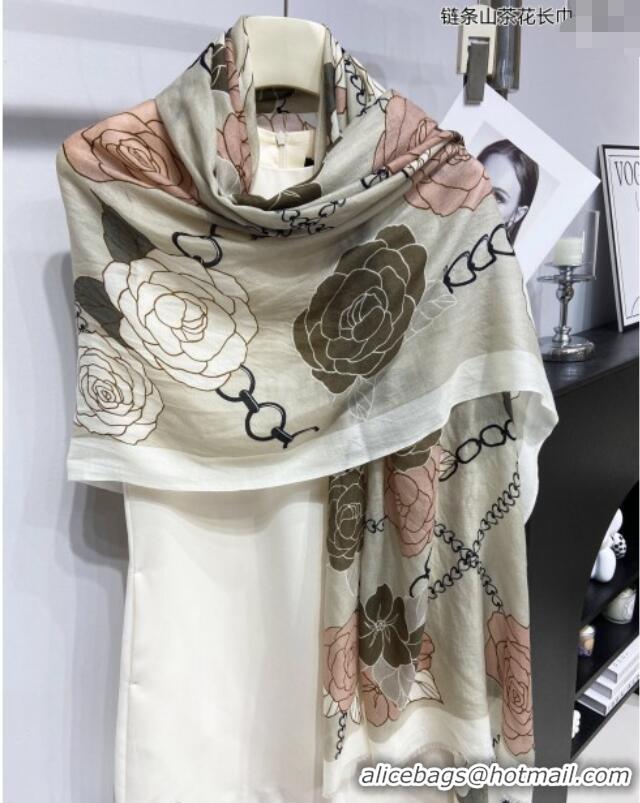 Popular Style Chanel Camellia Cashmere Long Scarf 110x200cm CH082108 Pink 2024