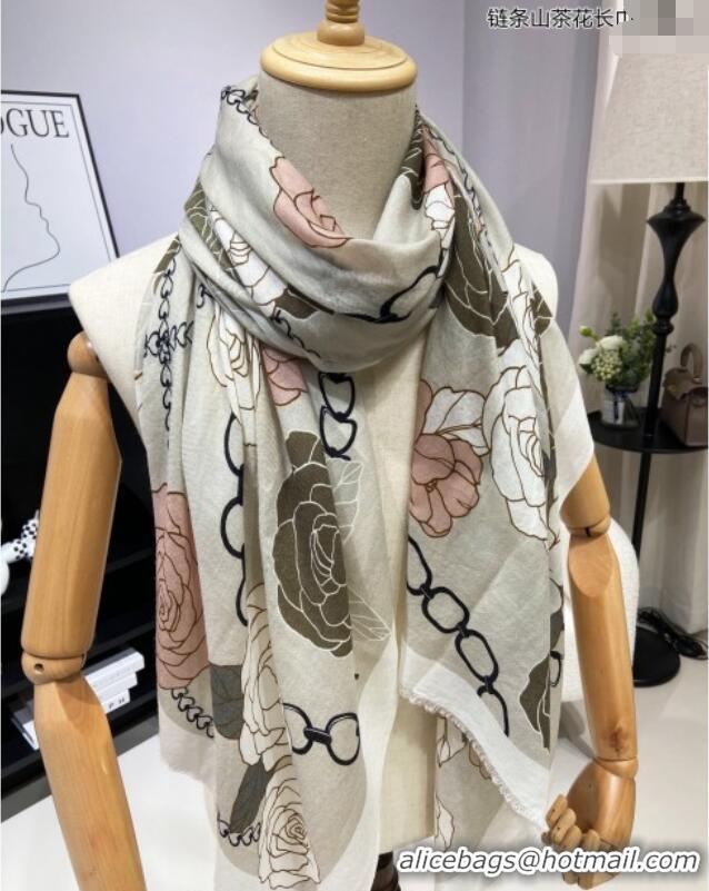 Popular Style Chanel Camellia Cashmere Long Scarf 110x200cm CH082108 Pink 2024