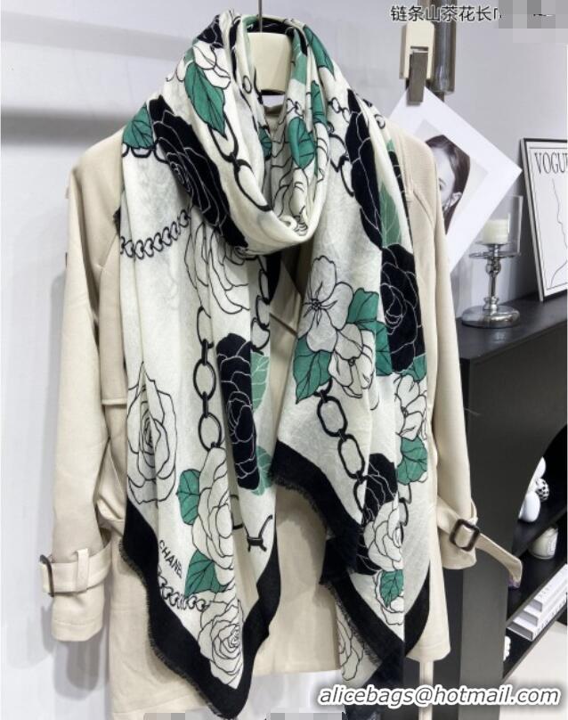 Unique Discount Chanel Camellia Cashmere Long Scarf 110x200cm CH082108 Green 2024