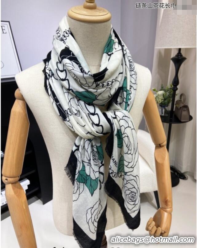 Unique Discount Chanel Camellia Cashmere Long Scarf 110x200cm CH082108 Green 2024