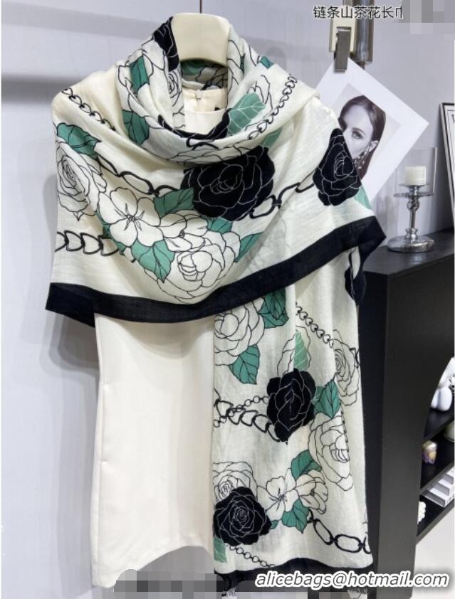 Unique Discount Chanel Camellia Cashmere Long Scarf 110x200cm CH082108 Green 2024