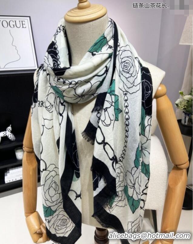 Unique Discount Chanel Camellia Cashmere Long Scarf 110x200cm CH082108 Green 2024