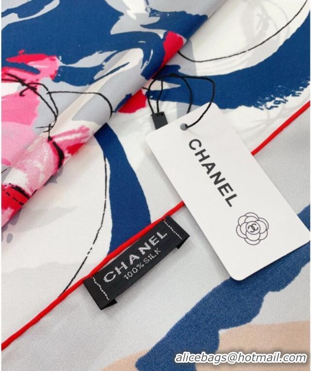 Good Product Chanel Camellia Printed Silk Square Scarf 90x90cm 0912 Grey 2024