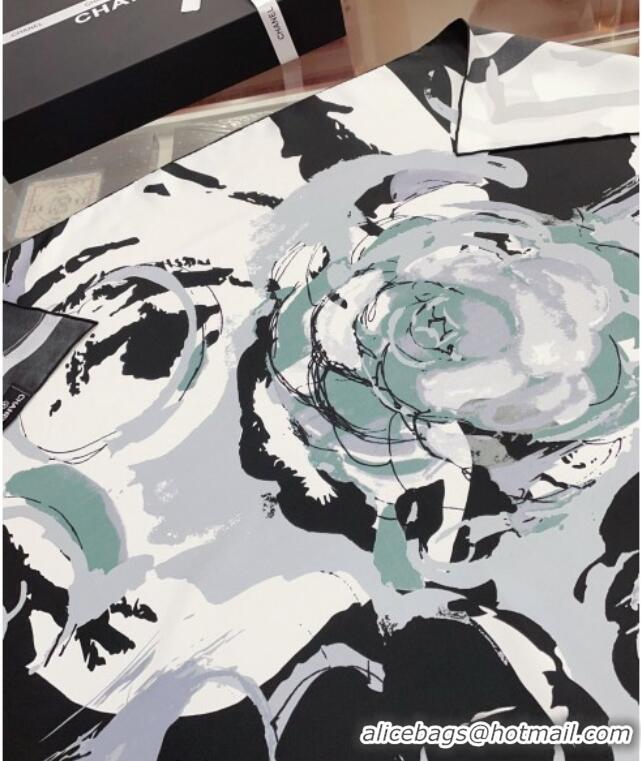 Most Popular Chanel Camellia Printed Silk Square Scarf 90x90cm 0912 Black 2024