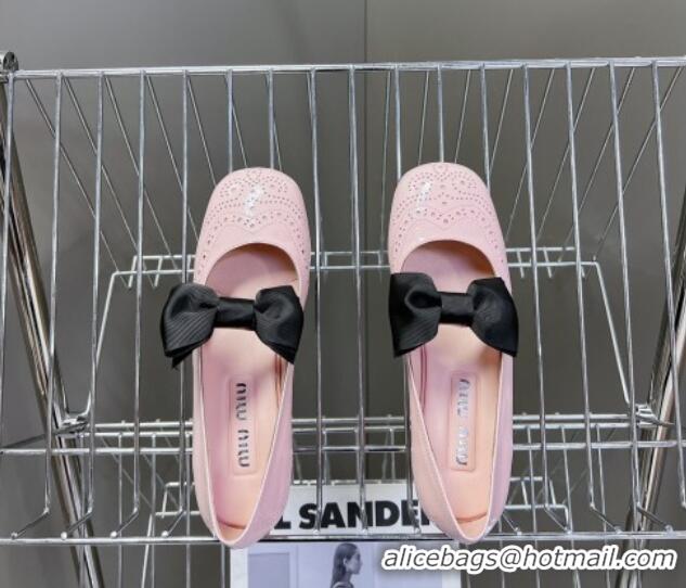 Grade Quality Miu Miu Openwork Patent Leather Mary Janes Pumps 3.5cm with Bow Light Pink 1228036