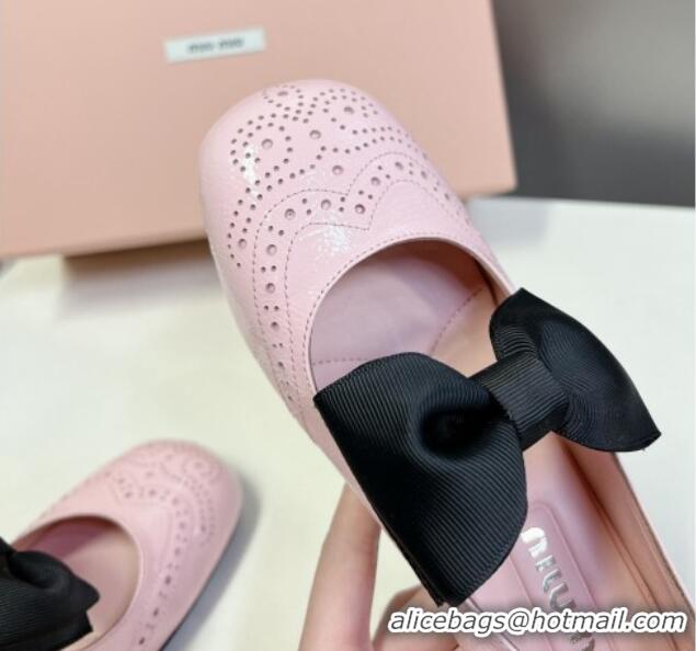 Grade Quality Miu Miu Openwork Patent Leather Mary Janes Pumps 3.5cm with Bow Light Pink 1228036