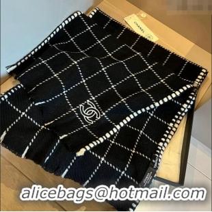 Famous Brand Chanel Check Cashmere Long Scarf 38x185cm CH102106 Black 2024