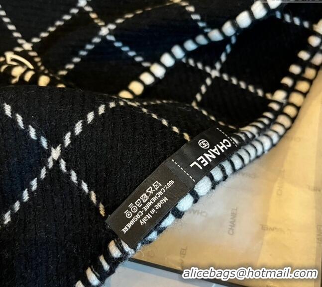 Famous Brand Chanel Check Cashmere Long Scarf 38x185cm CH102106 Black 2024